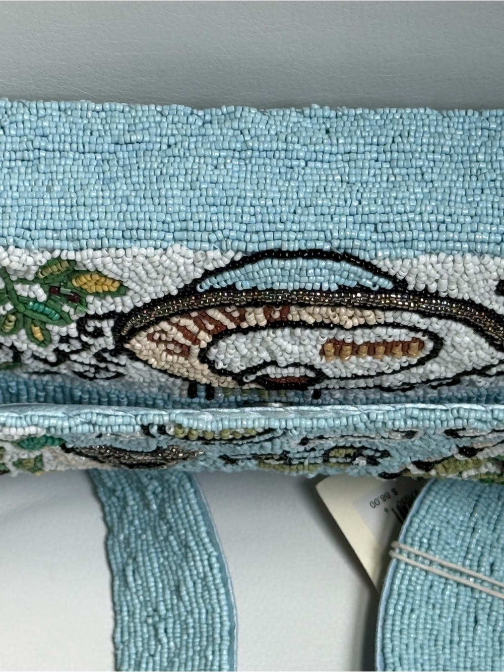 Light Blue Beaded Shoulder Bag with Paris Motif - Picture 8 of 9